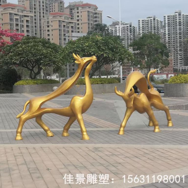 金色牛動物標志銅雕